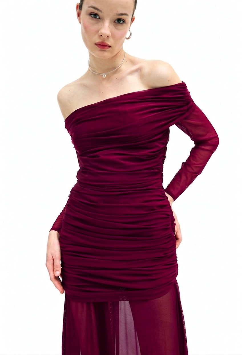 BRIANNA CONVERTIBLE DRESS — BURGUNDY - Natalia Però